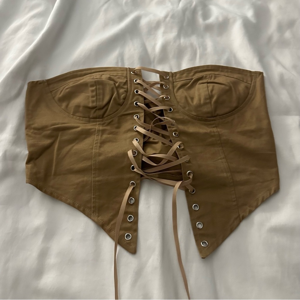 Lace Up Strapless Crop Top